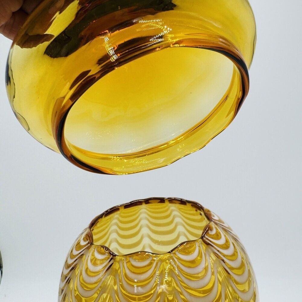 MCM Italy LAVORAZIONE EMPOLI Draped Amber cameo Art Glass Vase Compote Lidded - Picture 14 of 15